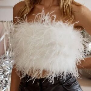 12th Tribe White Feather Crop Top